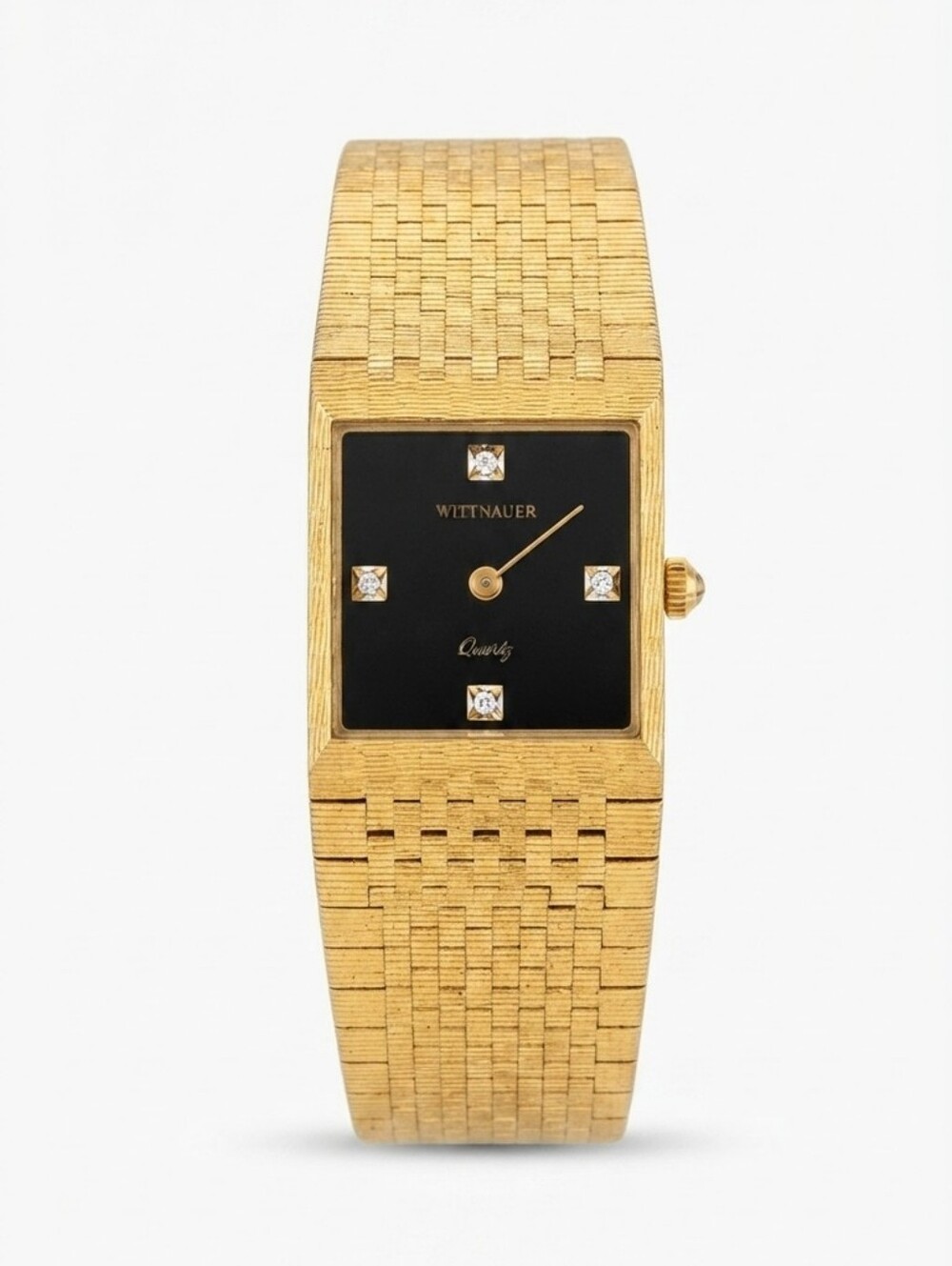 Vintage 1980s Wittnauer Quartz Gold Dress Watch Black Dial - Untested Repair